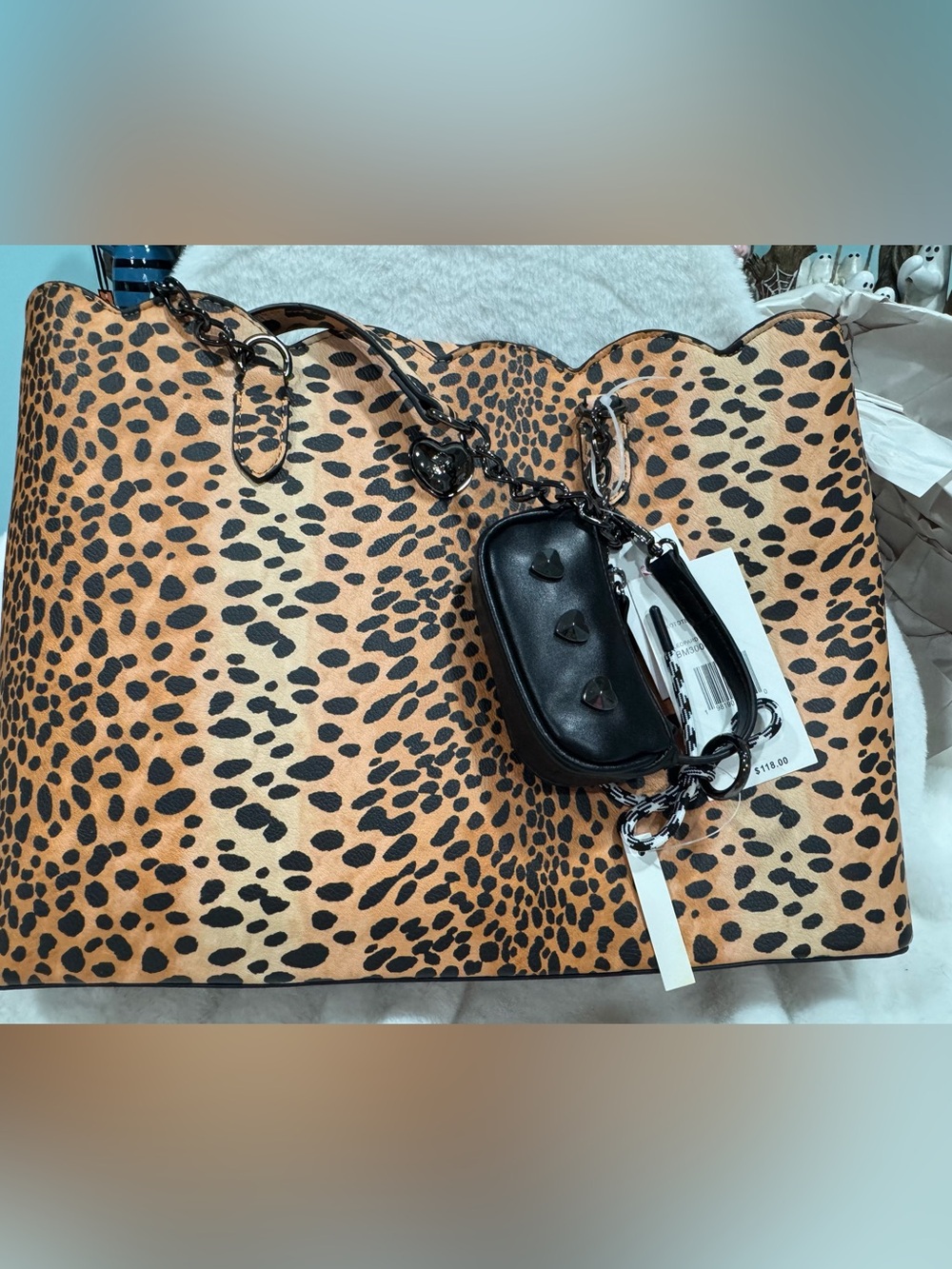 NWT- Betsey Johnson Leopard Print Tote Bag with Black Pouch